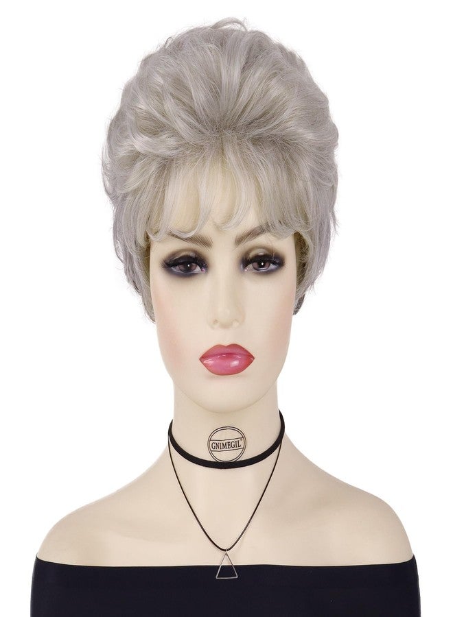 GNIMEGIL Synthetic Hair Curly Wigs Natural for Women Ombre Gray Hairstyle Old Lady Wig with Bangs Fluffy Curls Wavy Granny Silver White Wig Cosplay Halloween Costume - Image 5